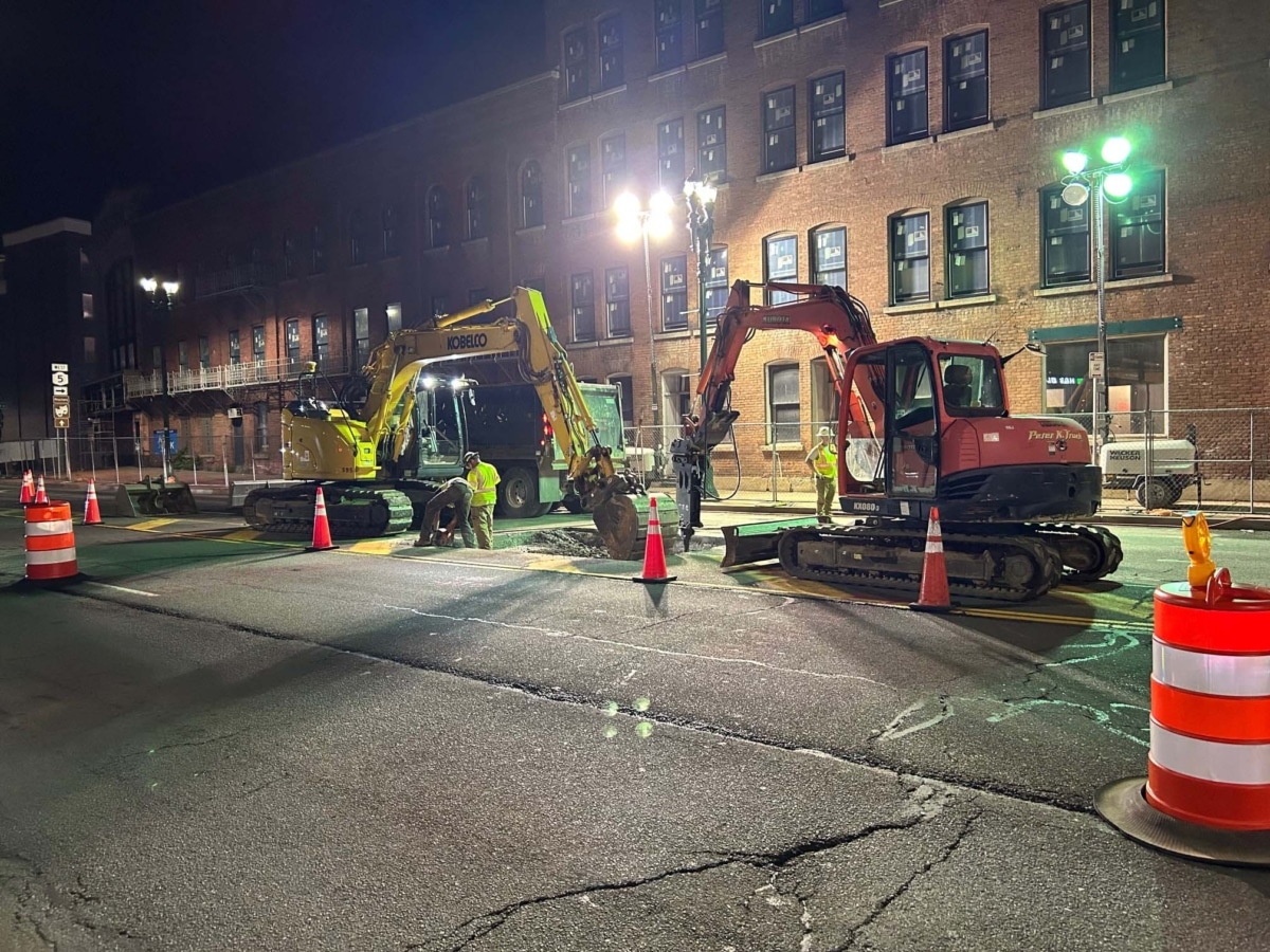 Roadway repair in New York at night